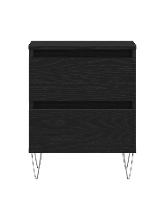 Wooden Bedside Tables with Metal Legs Black Oak 2 Pieces 40x35x50cm