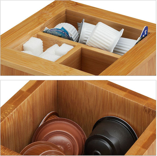 Suport rotativ pentru capsule de cafea tip Dolce Gusto, 8 compartimente, din bambus, poate susține până la 56 de capsule, 40,5 x 14 x 14 cm, Relaxdays