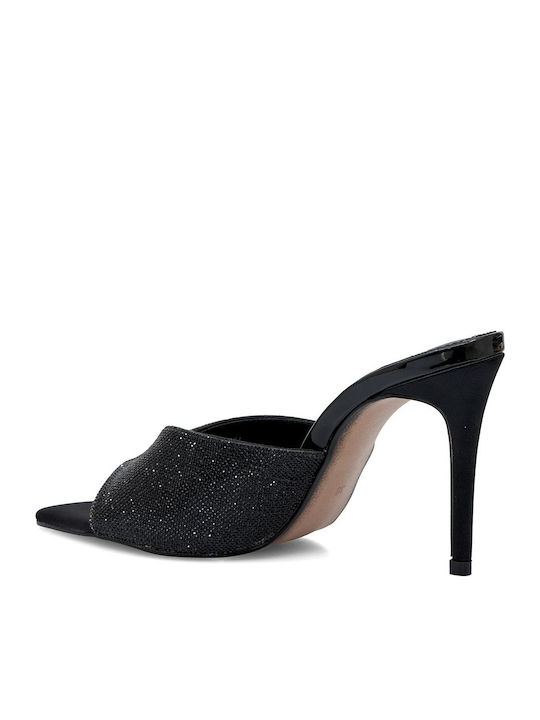 Kristi 370 Σατέν Mules με Ψηλό Τακούνι σε Μαύρο Χρώμα