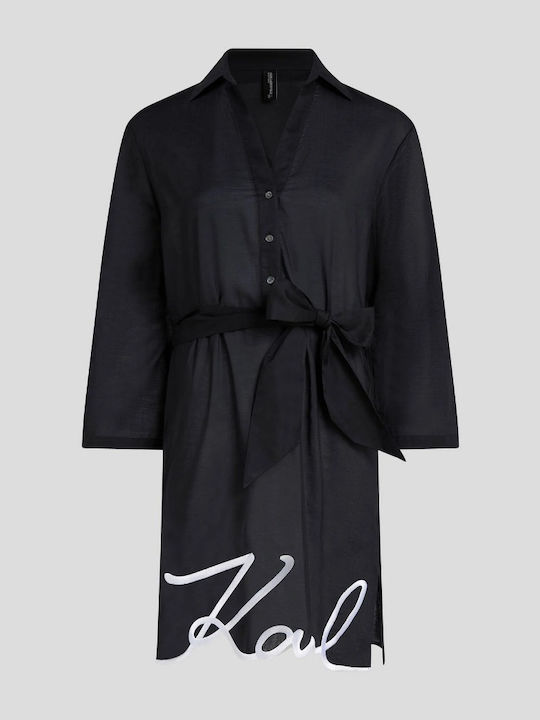 Summer Mini Shirt Dress Black