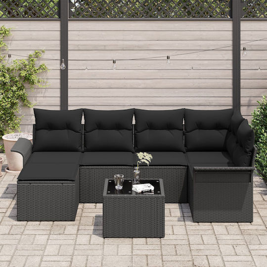 vidaXL Garden & Outdoor Furniture Sets Living Room Set 7 Pieces Black with Pillows