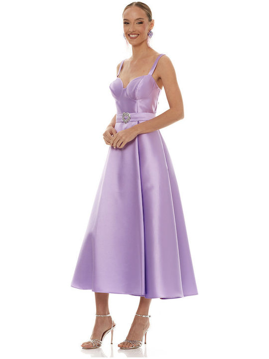 Summer Midi Dress for Wedding / Baptism Satin Lilac