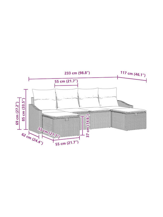 Wohnzimmer Ecksofa Außenbereich Rattan mit Kissen 55x62x69cm