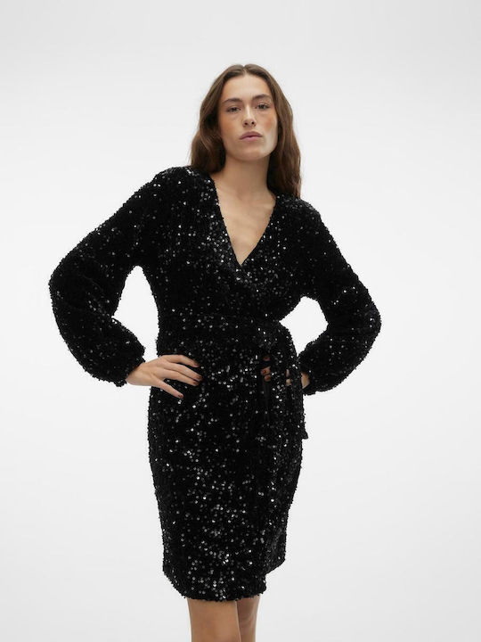 Vero Moda με Παγιέτες Φόρεμα Βραδινό Μαύρο