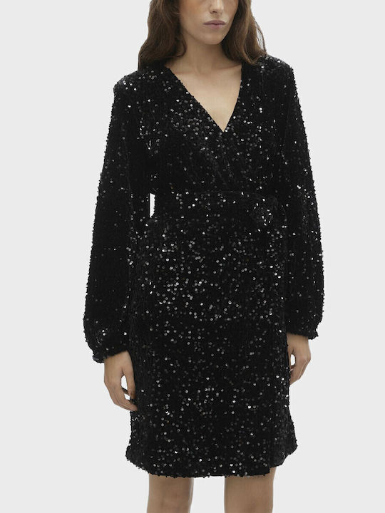 Mini Evening Dress Wrap Black