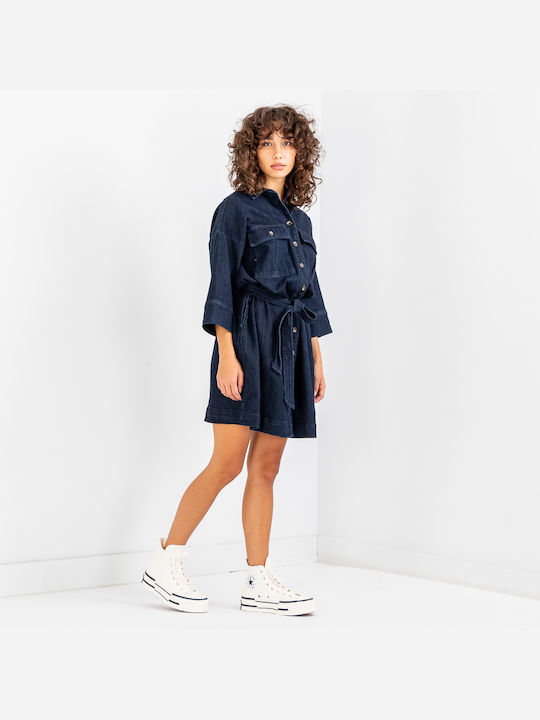Mini Rochie-Cămașă Denim Albastră