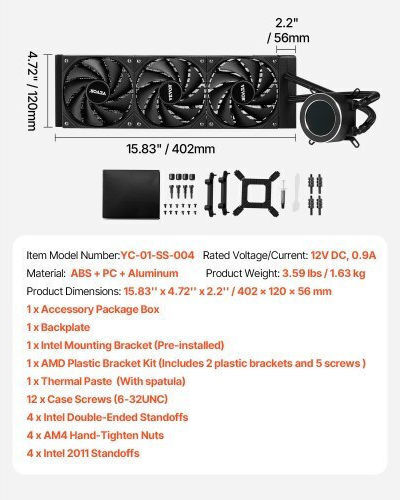 Vevor CPULQFSSLDPBNKJ8OV9 Water Cooling System AIO CPU With 3 120mm Fans