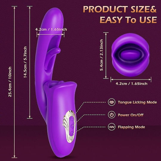 SMD Multitasker, Clitoral Licking, Flapping and G Spot Vibrator 3-in1 Клитор Вибратор 9см Лилав