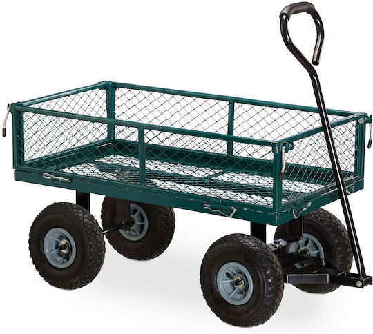 Cărucior de transport metalic Relaxdays cu pneuri verzi 50 x 50 x 110 cm capacitate de încărcare 200 kg