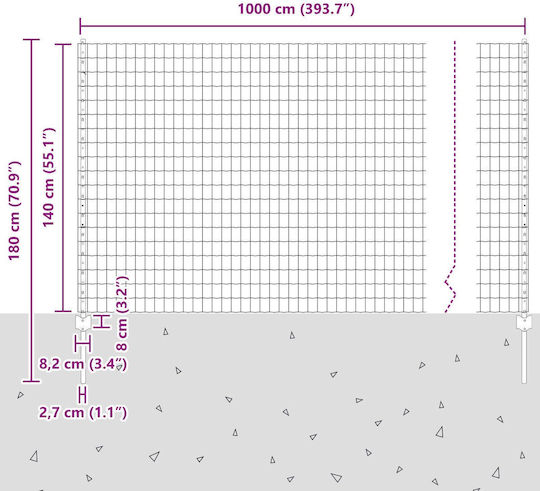 vidaXL Ситова мрежа Подредба Сив 1.4x10м