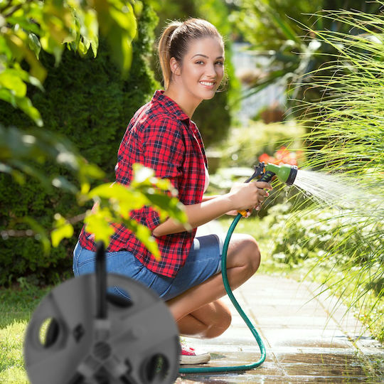 Hose Reel Relaxdays Handle Rolling Metal Frame Dark Gray Black