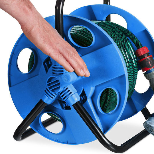 Relaxdays Hose Reel with Handle and Rolling Metal Frame in Blue and Black