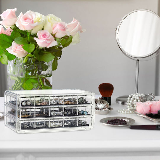 Relaxdays Cosmetics Organizer With 3 Transparent Drawers