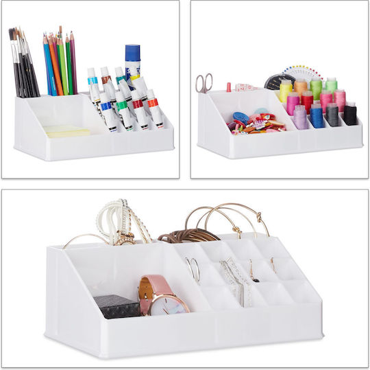 Relaxdays Kosmetikorganisator mit Trennzeichen Weiß 22x12,5x8cm