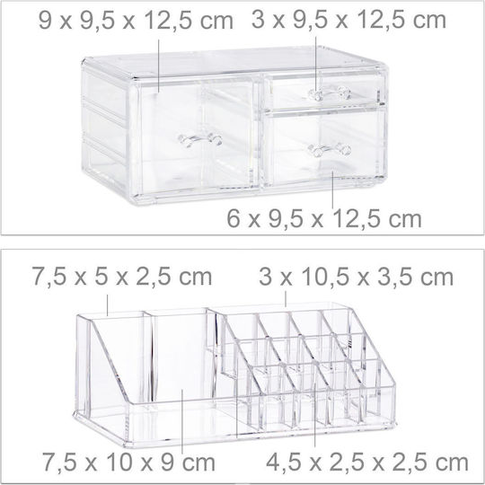 Relaxdays Organizator Cosmetice Cu Sertare Și Separatoare Transparent 23.5x18.5x14cm