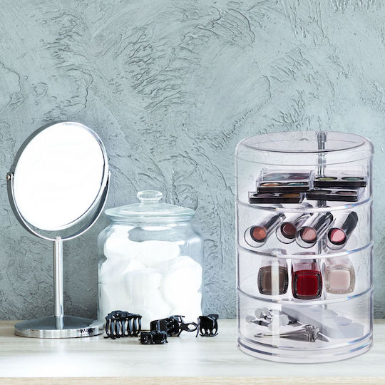 Relaxdays Organizator Rotativ De Cosmetice Cu Separatoare Transparent 17.5x11.5x11.5cm
