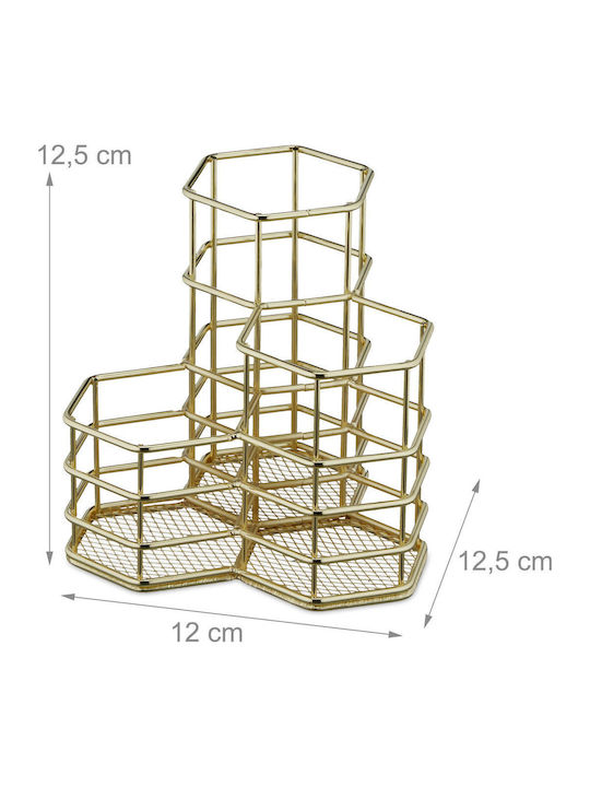 Relaxdays Cosmetics Organizer with Dividers Gold 12.5x12.5x12 cm