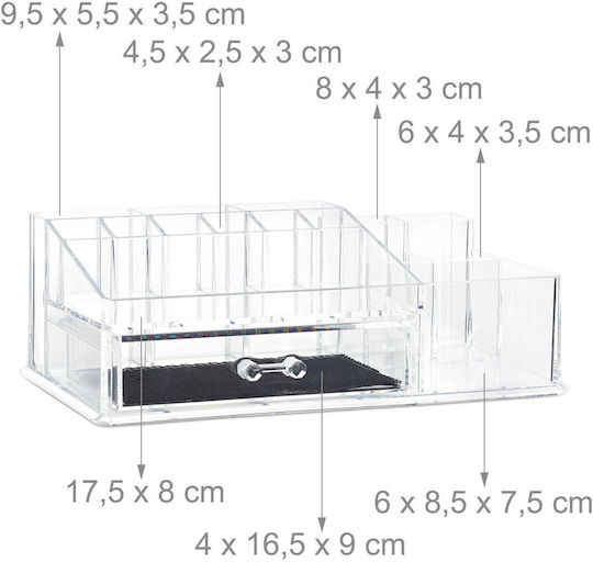Relaxdays Organizator Cosmetice Cu Sertare Și Separatoare Transparent 28x18x10cm
