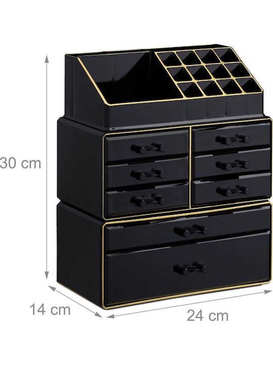 Relaxdays Organizator Cosmetice Cu 8 Sertare Negru 30x24x14cm