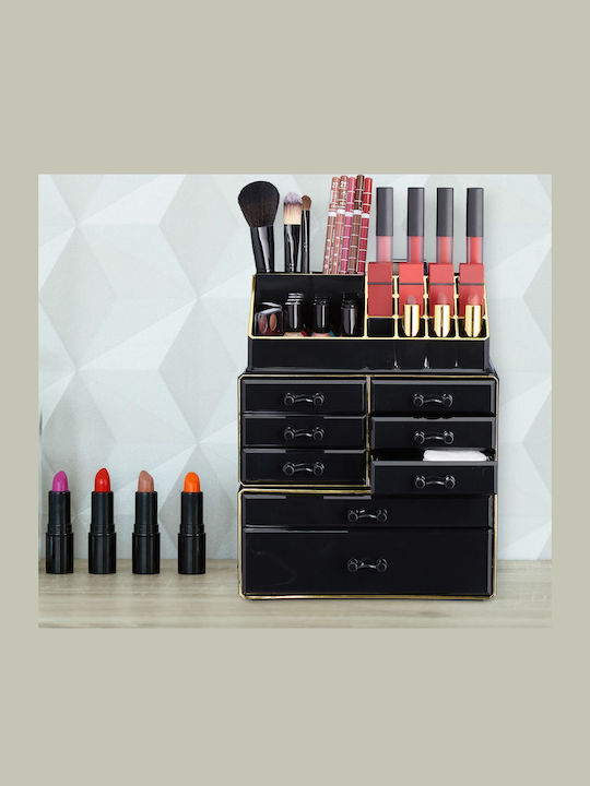 Relaxdays Organizator Cosmetice Cu 8 Sertare Negru 30x24x14cm