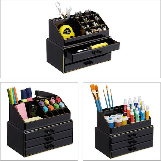 Relaxdays Kosmetikorganisator mit 3 Schubladen Schwarz 23,5x19x14cm