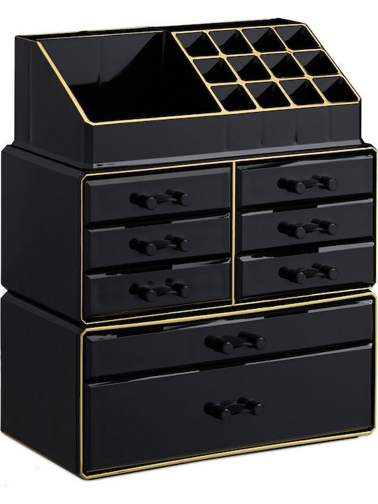 Relaxdays Organizator Cosmetice Cu 8 Sertare Negru 30x24x14cm