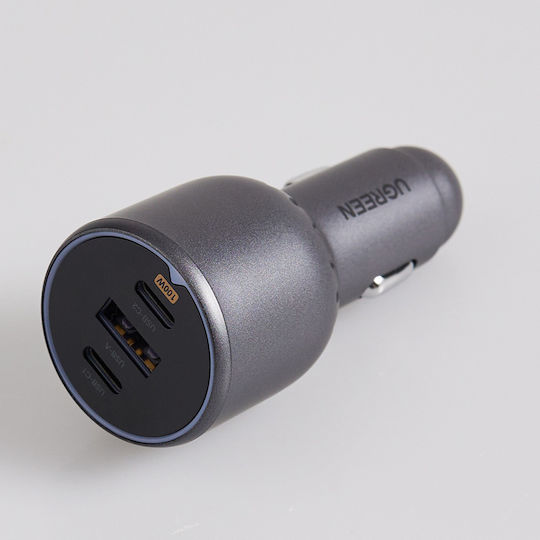 Ugreen Auto-Ladegerät 130W Schnellladung mit Anschlüssen: 2xUSB 2xType-C mit Kabel Typ-C,TC-TC Gray Farbe