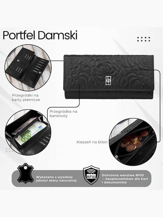 Mare Din piele Portofel de damă Clasice cu RFID Negru