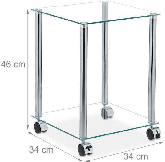 Sitting Room Outdoor Free Standing Table with Glass Surface and Metal Frame Brown 46x34x34cm