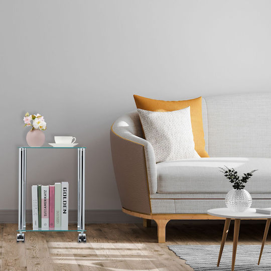Sitting Room Outdoor Free Standing Table with Glass Surface and Metal Frame Brown 46x34x34cm