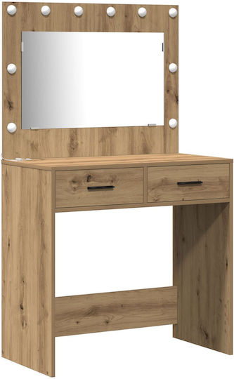 Floor-standing Bedroom Makeup Table Wooden Oak Processed Wood with Mirror 78.5x41x135cm
