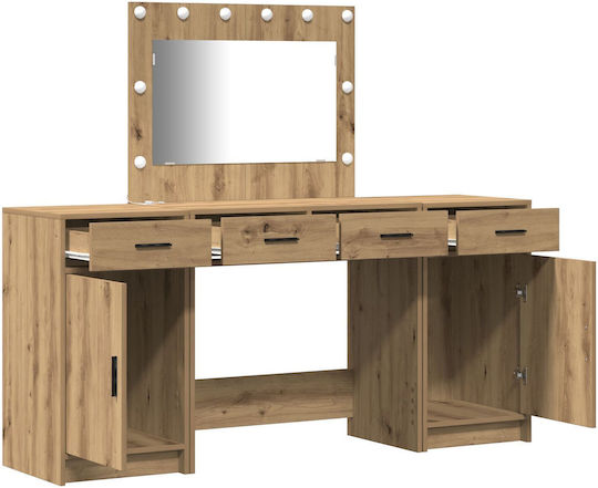 Floor-standing Bedroom Makeup Table Wooden Oak Processed Wood with Mirror 78.5x41x135cm