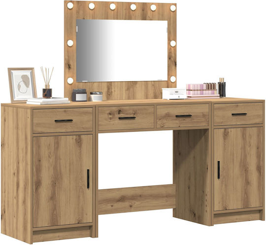 Floor-standing Bedroom Makeup Table Wooden Oak Processed Wood with Mirror 78.5x41x135cm