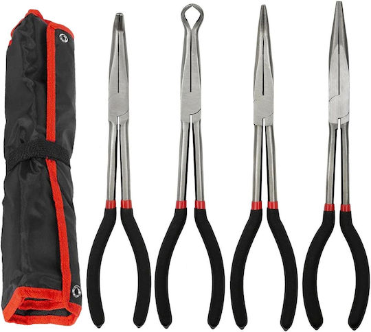 Set 4 Clești Profesionali Lungime 28 Cm – Clește Drept Clește Tip Ac 90° Clește Tip Ac 45° Clește pentru Coliere Furtun – Trusă de Reparații Auto Diy Cu Husă de Transport Onuvio