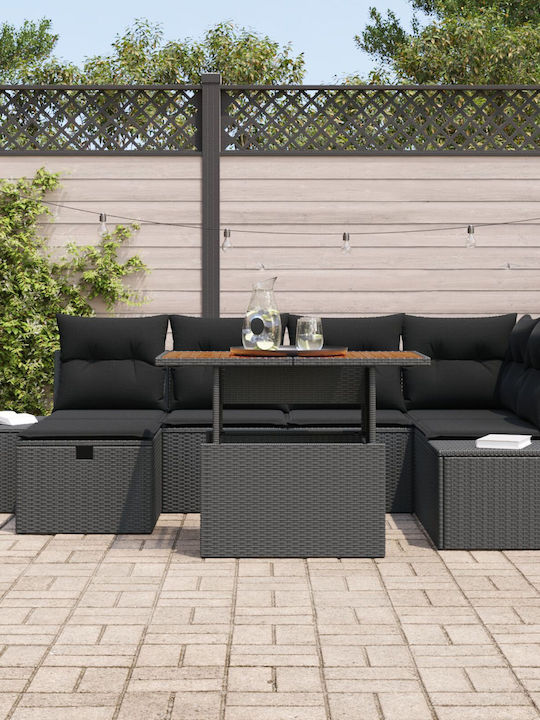 Garten- und Outdoor-Möbelsets Wohnzimmer Typsatz 7 Stück Schwarz mit Kissen