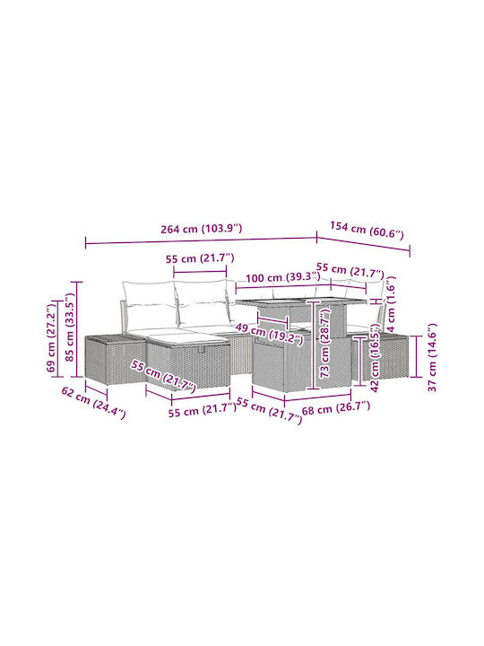 Garten- und Outdoor-Möbelsets Wohnzimmer Typsatz 7 Stück Schwarz mit Kissen