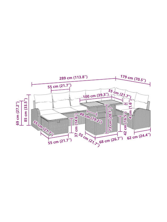 Garten- und Outdoor-Möbelsets Typsatz Wohnzimmer 9 Stück Beige mit Kissen
