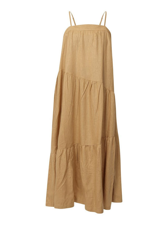 FBL007-13213 Summer Midi Dress with Ruffle Beige