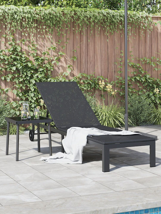 Deckchair Rattan with Wheels Black 200x54x27cm.