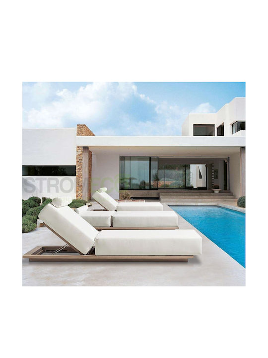 Deckchair Wooden Zizel with Cushion White 209x74x12cm.