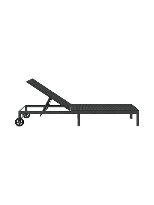 Deckchair Rattan with Wheels Black 200x54x27cm.