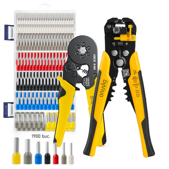 Onuvio Elektrisches Kabel-Crimp-Set Aderendhülsen Automatisches Abisolierwerkzeug Crimpwerkzeug 6 selbstjustierende Backen Automatische Rückkehr 0,25-6 mm 1900 Anschlussstifte