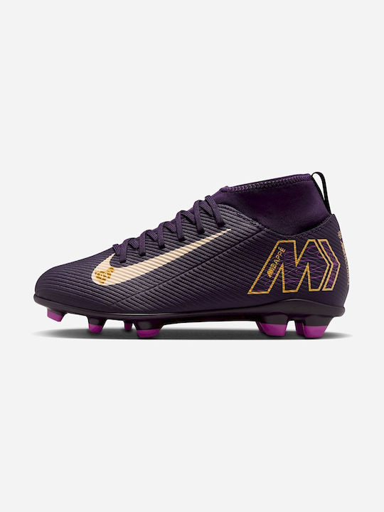 Ghete de Fotbal pentru Copii cu Glezna Înaltă Mercurial Superfly 10 Club "Kylian Mbappé" cu Crampoane și Șosetă Grand Violet / Fildeș Pal