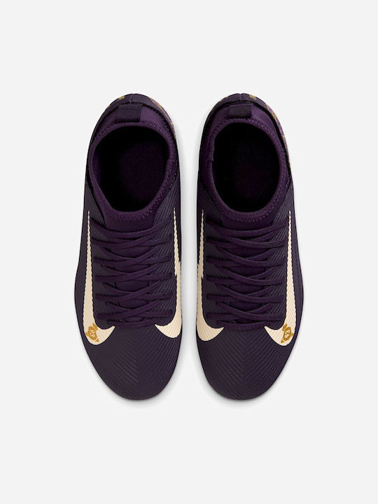 Ghete de Fotbal pentru Copii cu Glezna Înaltă Mercurial Superfly 10 Club "Kylian Mbappé" cu Crampoane și Șosetă Grand Violet / Fildeș Pal