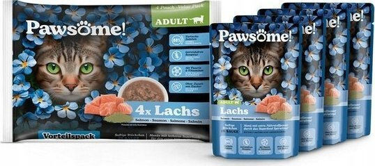Pawsome Υγρή Τροφή για Ενήλικες Γάτες σε Φακελάκι με Σολομό 4x85gr