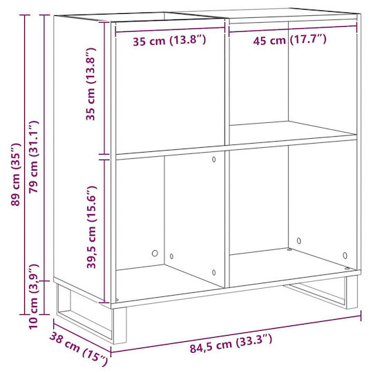 Vidaxl Record Cabinet Black Beech 84.5 x 38 x 90 cm Engineered Wood