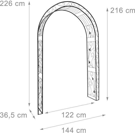 Arcadă Metalică pentru Grădină Flori Cățărătoare Negru 226 X 144 X 36.5 Cm Relaxdays