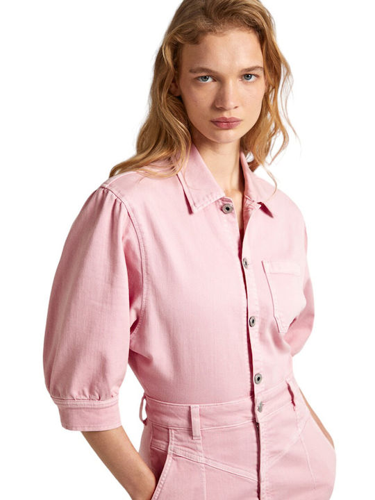 Mini Shirt Dress Denim Pink Dress