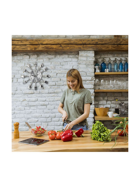 Wall Clock Accessorized Cutlery Silver Relaxdays