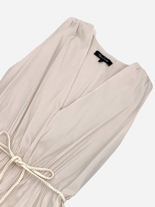 Summer Midi Dress for Wedding Christening Beige/Blue